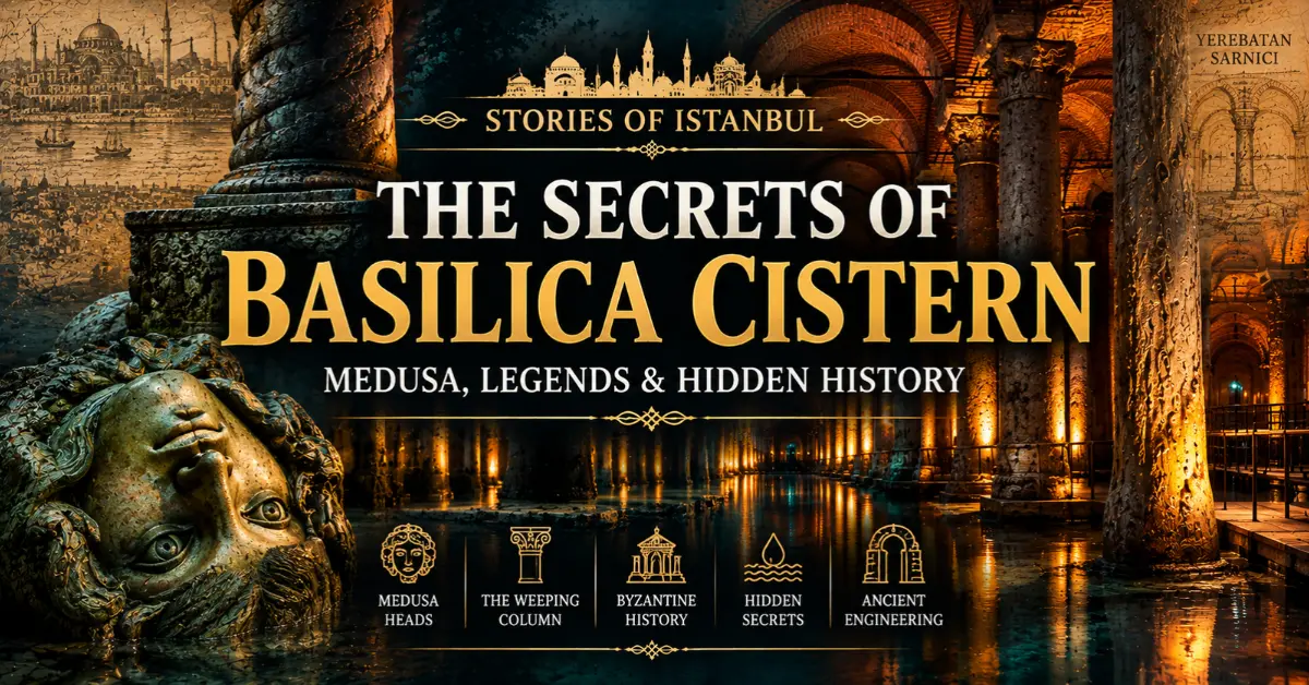 Discover the secrets of Istanbul’s Basilica Cistern, including the mysterious Medusa heads, the Weeping Column, ancient legends, and its hidden Byzantine history.
