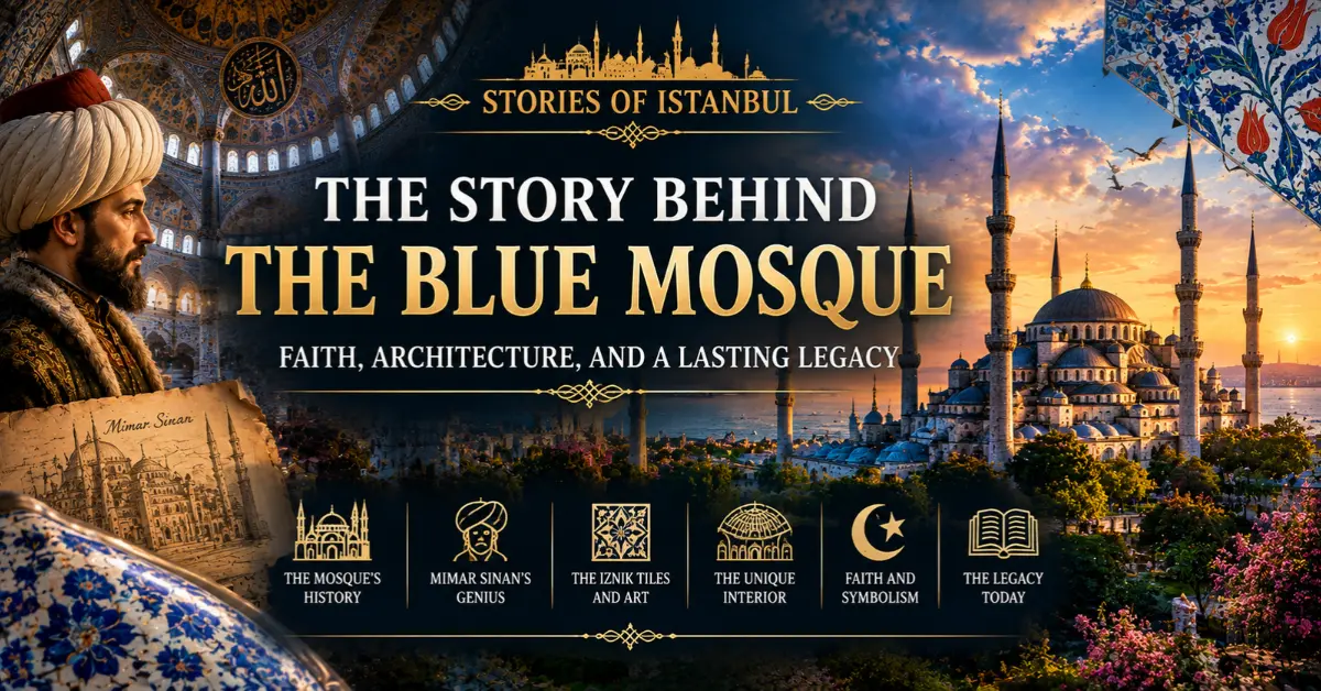 Discover the story behind Istanbul's Blue Mosque, from Sultan Ahmed I and its six minarets to its famous Iznik tiles, Ottoman history, and architectural secrets.